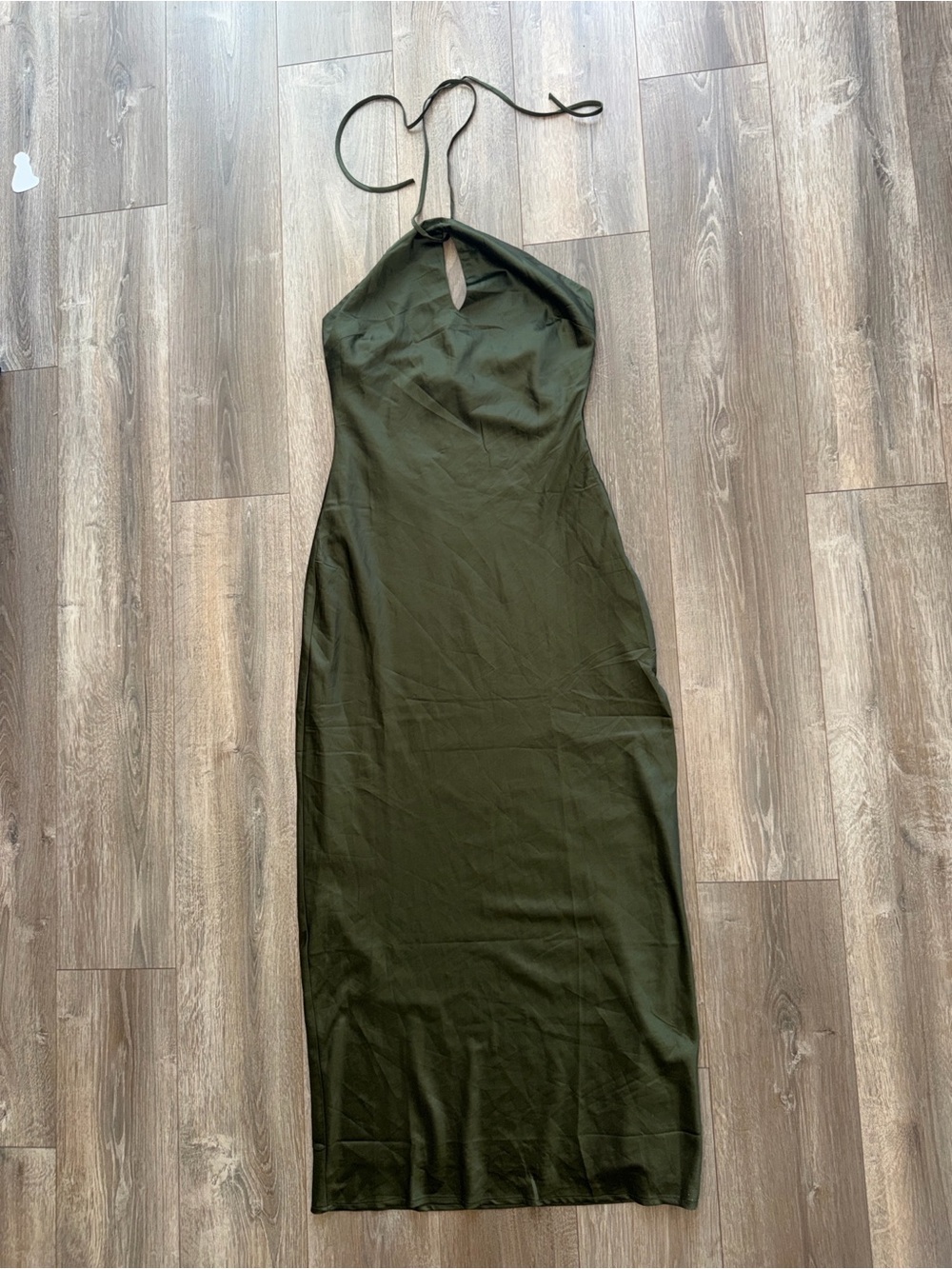 Lulu's Olive Halter Satin Maxi Dress